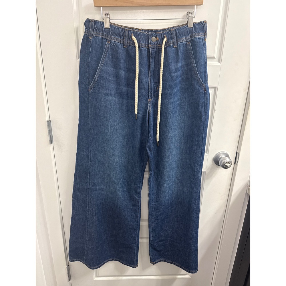 Pilcro Anthropologie Wide Leg Drawstring pull up Denim Jeans Medium Wash Size M